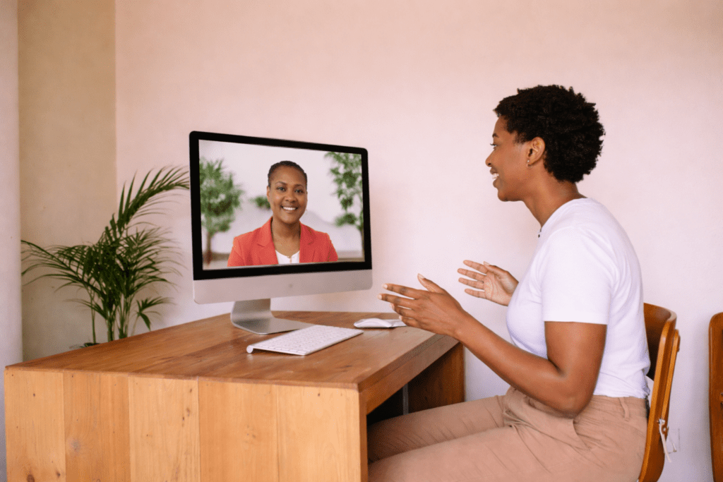 Career coach Djuana Beamon in a one on one session with coachee.